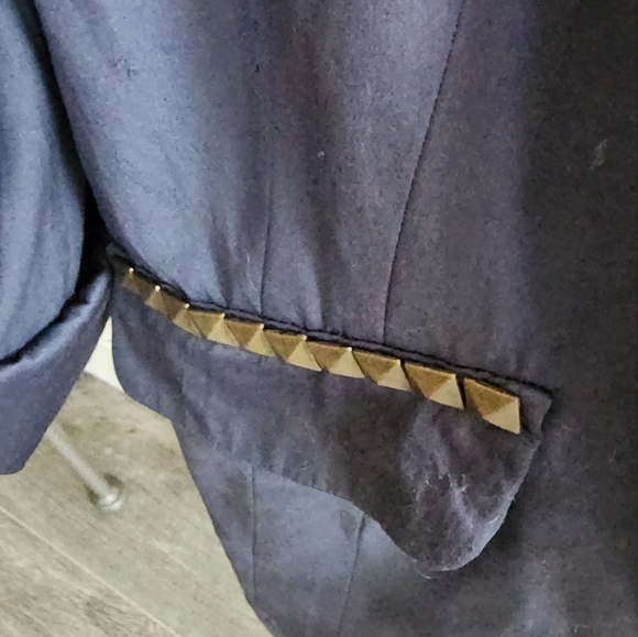 Free People- very GUC- steel blue,long blazer with  studs on pockets. Size 8 - Picture 2 of 7